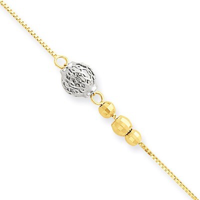 Bead with 9with 1in ext Anklet 10 Inch 14k Two-Tone Gold ANK229-10, MPN: ANK229-10, 886774638546