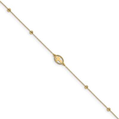 Leslie&#39;s Beaded Cross 1in Extender Anklet 14k Gold Polished Diamond-cut HB-LF1439-9.5, MPN: LF1439-…