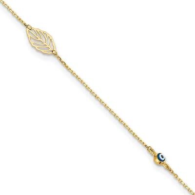 Leaf and Glass Eye Bead 9 Inch Plus 1 Inch Extender Anklet 14k Gold ANK323-9, MPN: ANK323-9, 883957…