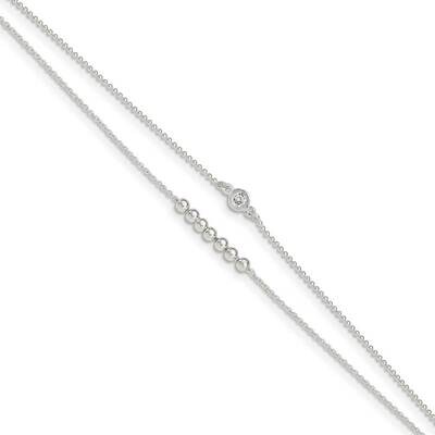 2-Strand Beaded with 1 inch Extender Anklet Sterling Silver CZ Diamond QG4739-9, MPN: QG4739-9, 886…