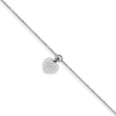 Heart Charm 0.5 Inch extension Anklet Sterling Silver Rhodium-plated QG3550-10, MPN: QG3550-10, 191…