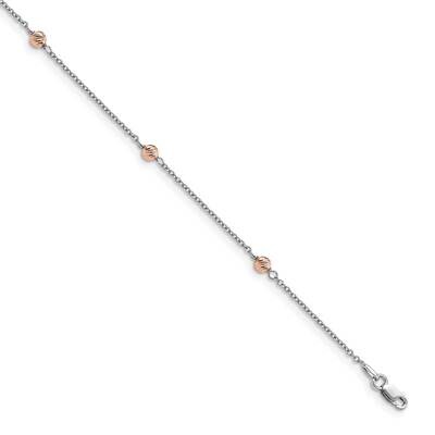 Leslie&#39;s White and Rose Gold Polished Beaded 1in Extender Anklet 14k Gold Diamond-cut HB-LF1445-9.5…