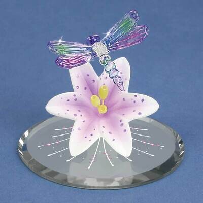 Dragonfly and Lavender Lily with Base Glass Figurine GM21696, MPN: GM21696, 708873042195