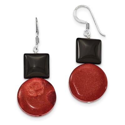Black Agate &amp; Reconstituted Red Coral Earrings Sterling Silver QE6371, MPN: QE6371, 886774080659