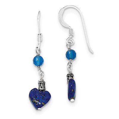 Lapis Blue Agate Antiqued Earrings Sterling Silver QE2571, MPN: QE2571, 886774079677