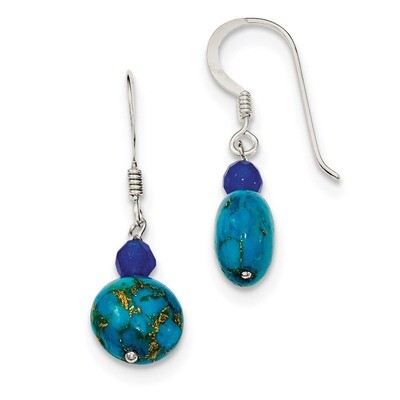 Blue Agate Gold and Lapis Reconstructed Stone Earrings Sterling Silver QE12834, MPN: QE12834, 19110…