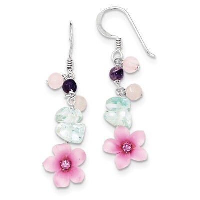 Amethyst Agate Blue Topaz Flower Earrings Sterling Silver QE1306, MPN: QE1306, 886774079318