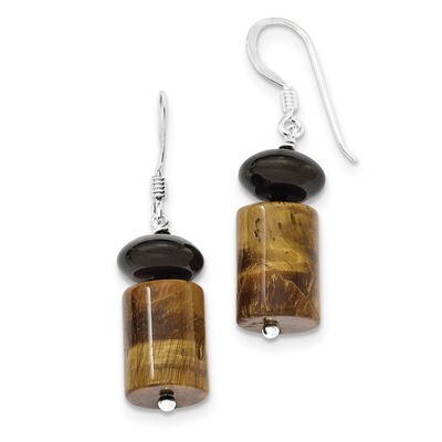 Black Agate Black Glass Bead Tiger&#39;s Eye Earrings Sterling Silver QE9705, MPN: QE9705, 886774234441