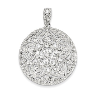 Big Round Pave Diamond Pendant Sterling Silver QP2063, MPN: QP2063, 883957357669