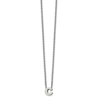 letter C 2 Inch Extension 18 Inch Necklace Stainless Steel Polished SRN2497C-18 by Chisel, MPN: SRN…