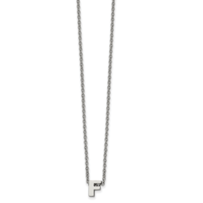 letter F 2 Inch Extension 18 Inch Necklace Stainless Steel Polished SRN2497F-18 by Chisel, MPN: SRN…