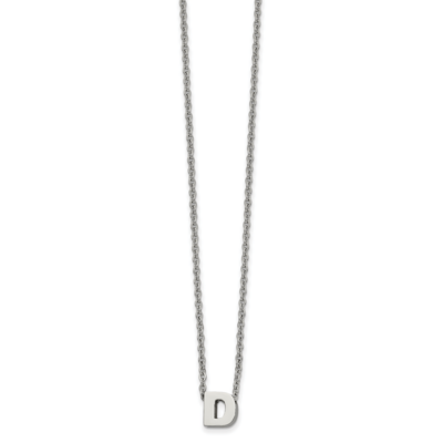 letter D 2 Inch Extension 18 Inch Necklace Stainless Steel Polished SRN2497D-18 by Chisel, MPN: SRN…