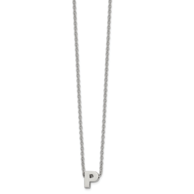 letter P 2 Inch Extension 18 Inch Necklace Stainless Steel Polished SRN2497P-18 by Chisel, MPN: SRN…