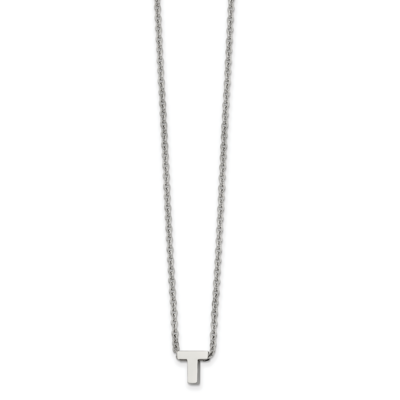 letter T 2 Inch Extension 18 Inch Necklace Stainless Steel Polished SRN2497T-18 by Chisel, MPN: SRN…