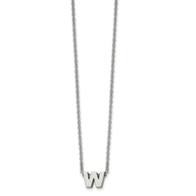 letter W 2 Inch Extension 18 Inch Necklace Stainless Steel Polished SRN2497W-18 by Chisel, MPN: SRN…