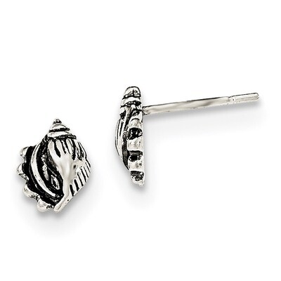 Sea Shell Post Earrings Sterling Silver Polished and Antiqued QE11804, MPN: QE11804, 883957778938