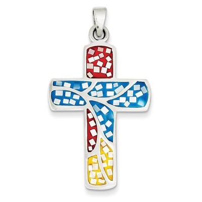 Mulit-colored Shell Cross Pendant Sterling Silver QC4304, MPN: QC4304, 883957910680