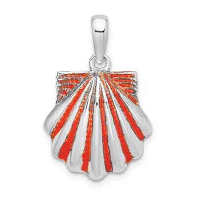 Enameled Orange Scallop Shell Pendant Sterling Silver Polished QC10641, MPN: QC10641, 637218145058