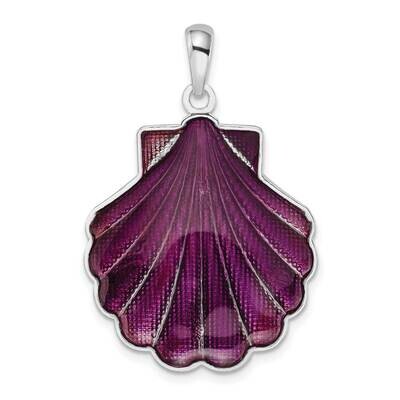 Enameled Large Purple Shell Pendant Sterling Silver Polished QC10725, MPN: QC10725, 637218170975