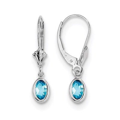 December Blue Topaz Leverback Earrings 14k white Gold 6x4 Oval Bezel XBE300, MPN: XBE300, 191101433…