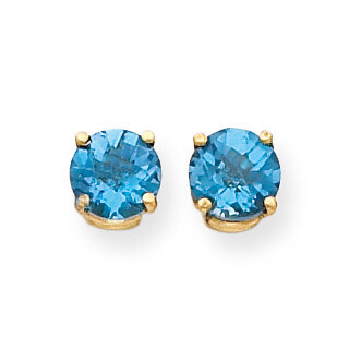 7mm Blue Topaz Checker Earrings 14k Gold XE74BC, MPN: XE74BC, 883957098036