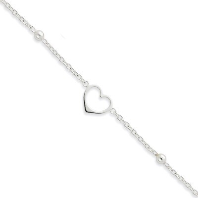 9 Inch Heart Anklet &amp; Extension Sterling Silver QG1351-10, MPN: QG1351-10, 883957946924