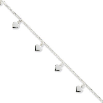 10 Inch Hearts Anklet Sterling Silver Polished QG2144-10, MPN: QG2144-10, 886774987965