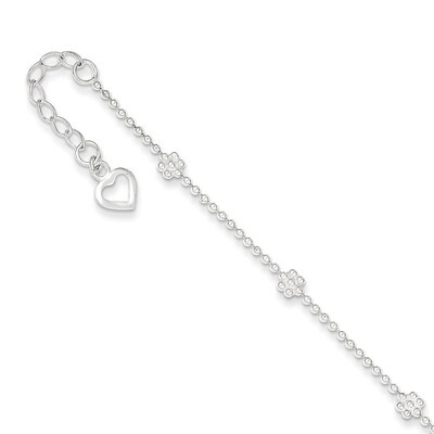 10 Inch Flower Anklet Sterling Silver Polished QG1236-10, MPN: QG1236-10, 883957946405