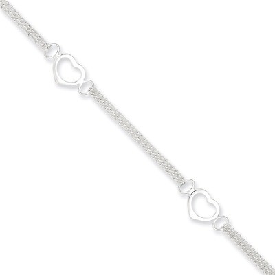 10 Inch Heart Anklet Sterling Silver Polished QG1222-10, MPN: QG1222-10, 883957946306