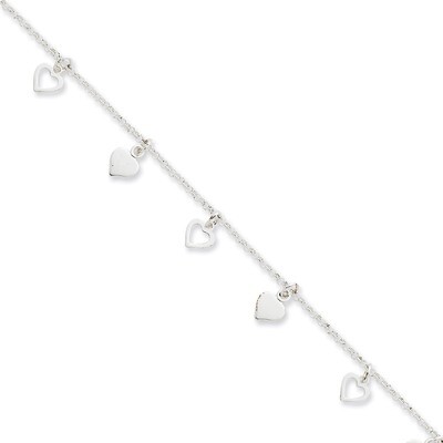 10 Inch Hearts Anklet Sterling Silver Polished QG2143-10, MPN: QG2143-10, 886774987958