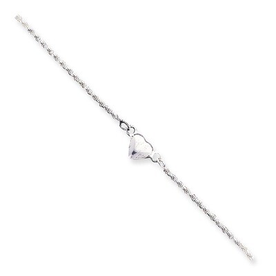 9 Inch Puffed Heart Anklet Sterling Silver QG1229-9, MPN: QG1229-9, 883957946344