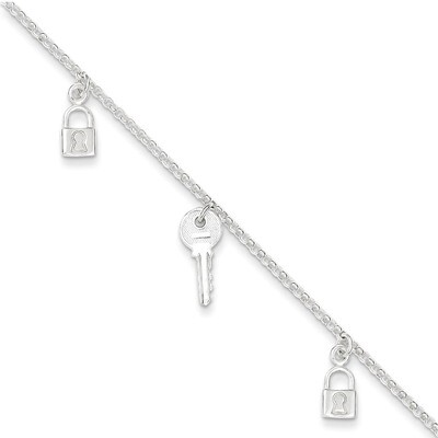 10 Inch Lock &amp; Key Anklet Sterling Silver Polished QG2147-10, MPN: QG2147-10, 886774987989