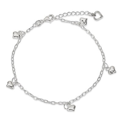 9 Inch Puffed Heart Anklet Sterling Silver Polished QG2791-9, MPN: QG2791-9, 191101295157