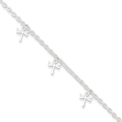 9 Inch Dragonfly with &amp; Extension Anklet Sterling Silver Polished QG2773-9, MPN: QG2773-9, 88677498…