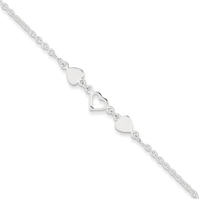 9 Inch 9 Heart Link Anklet Sterling Silver QG1356-9, MPN: QG1356-9, 883957946948