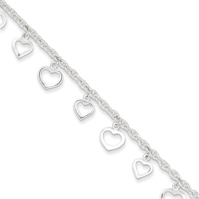 9 Inch 9 Polished Heart Anklet Sterling Silver QG2813-9, MPN: QG2813-9, 886774988320