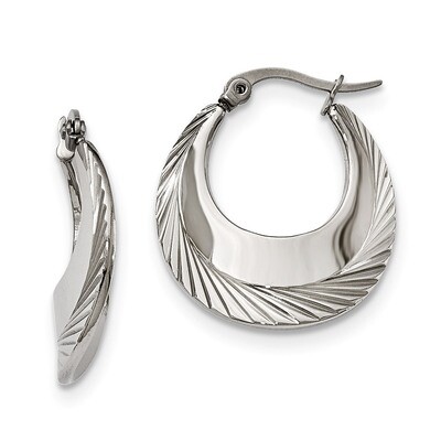 Polished and Textured Hoop Earrings Stainless Steel SRE972