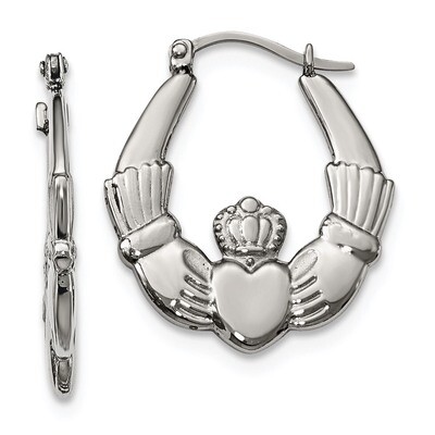 Claddagh Hoop Earrings Stainless Steel Polished SRE890 by Chisel, MPN: SRE890, 191101647468