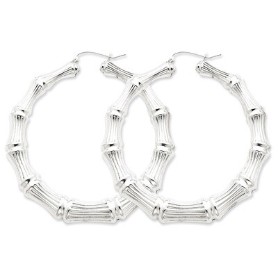 Bamboo Hoop Earrings Sterling Silver Rhodium-plated QE4713, MPN: QE4713, 883957933160