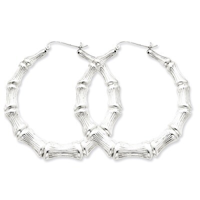 Bamboo Hoop Earrings Sterling Silver Rhodium-plated QE4715, MPN: QE4715, 883957933184
