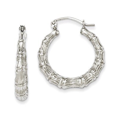 Bamboo Hoop Earrings Sterling Silver Rhodium-plated QE4710, MPN: QE4710, 883957933139