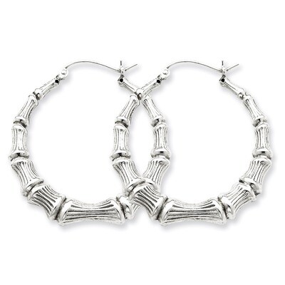 Bamboo Hoop Earrings Sterling Silver Rhodium-plated QE4712, MPN: QE4712, 883957933153
