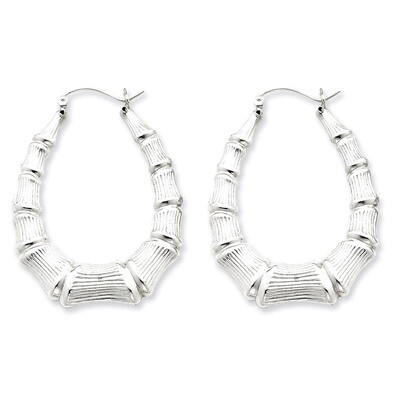 Oval Bamboo Hoop Earrings Sterling Silver Rhodium-plated QE4708, MPN: QE4708, 883957933115