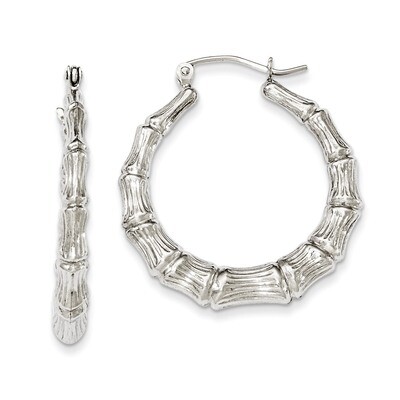 Bamboo Hoop Earrings Sterling Silver Rhodium-plated QE4711, MPN: QE4711, 883957933146