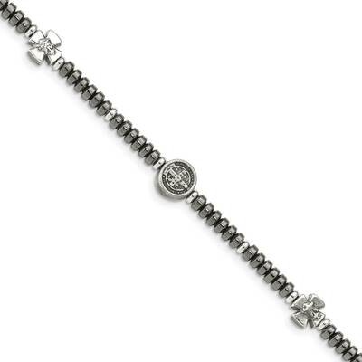 Black Bead with Crosses Bracelet Sterling Silver Antiqued QG4873-8, MPN: QG4873-8, 196904160497