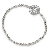 Beaded CZ Diamond Cross Stretch Bracelet Sterling Silver Polished QG3912, MPN: QG3912, 191101481000