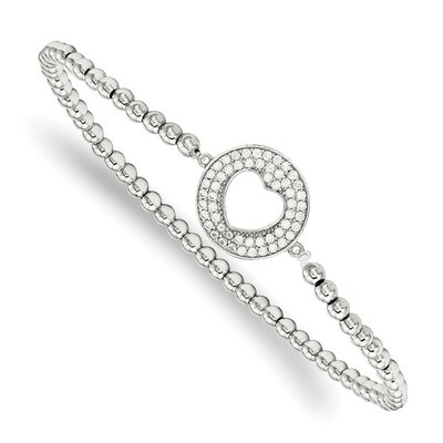 Beaded CZ Diamond heart Stretch Bracelet Sterling Silver Polished QG3577, MPN: QG3577, 191101768781