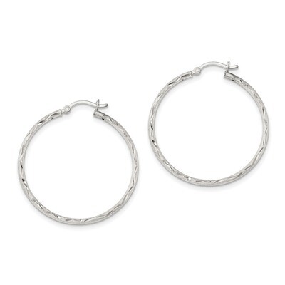 Diamond-cut Hinged Hoop Earrings Sterling Silver Satin QE11498, MPN: QE11498, 191101230752
