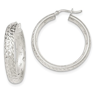 Diamond-cut Hinged Hoop Earrings Sterling Silver Satin QE11704, MPN: QE11704, 191101231865
