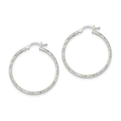 Diamond-cut Hinged Hoop Earrings Sterling Silver Satin QE11497, MPN: QE11497, 191101229916